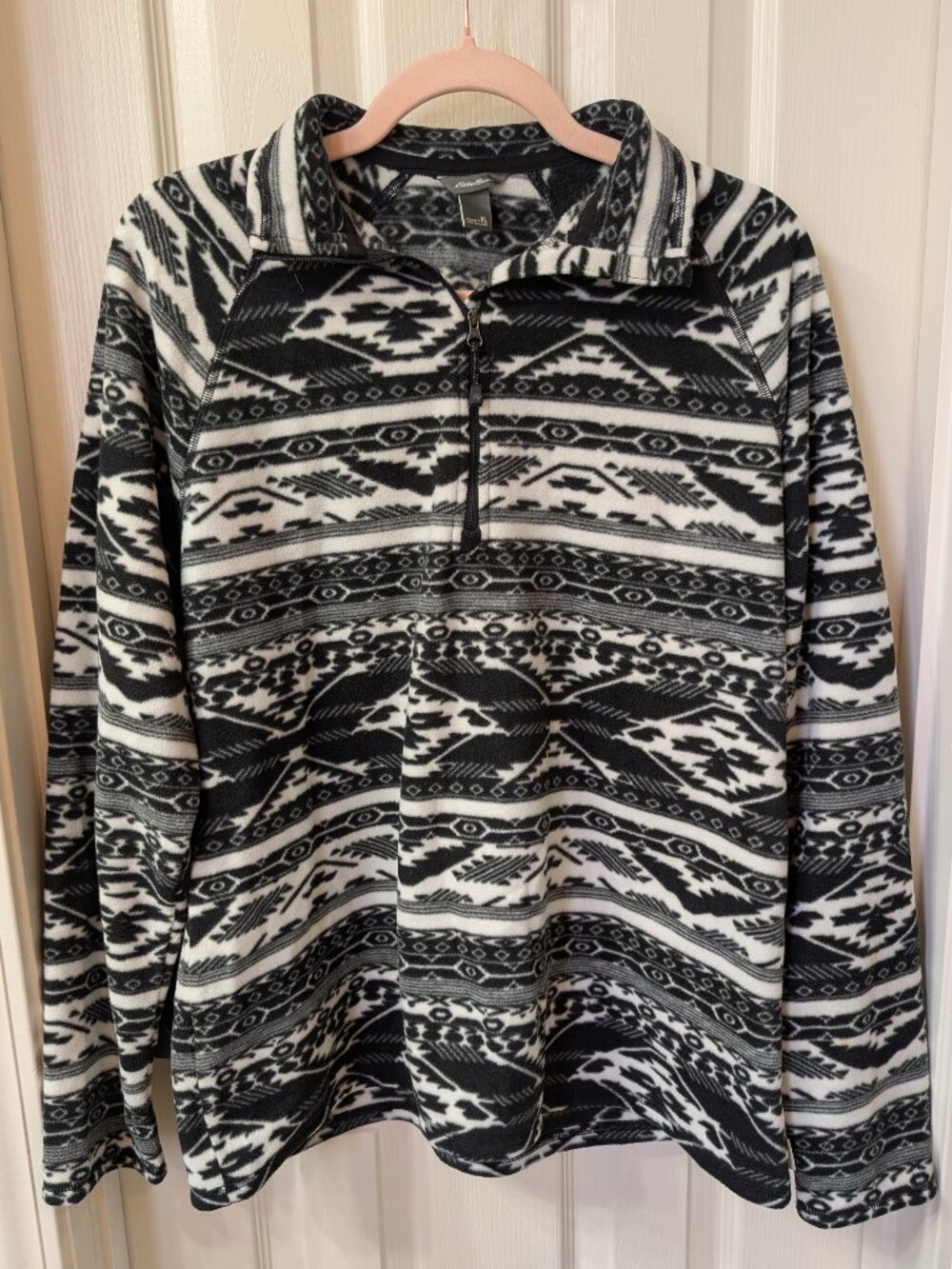 Eddie Bauer Black and White Aztec Half Zip Polar Fleece Pullover Size XL